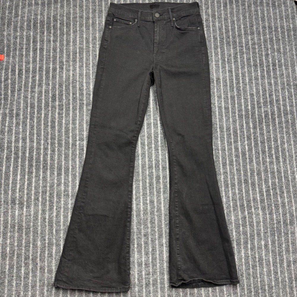 Mother Womens The Weekender Flare Jeans 26 Black Not Guilty High Rise Stretch